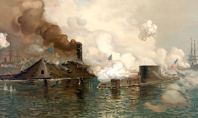 painting of the battle of the monitor