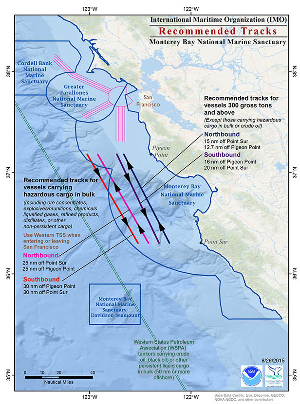 map of shipping lanes in Davidson Seamount Management Zone
