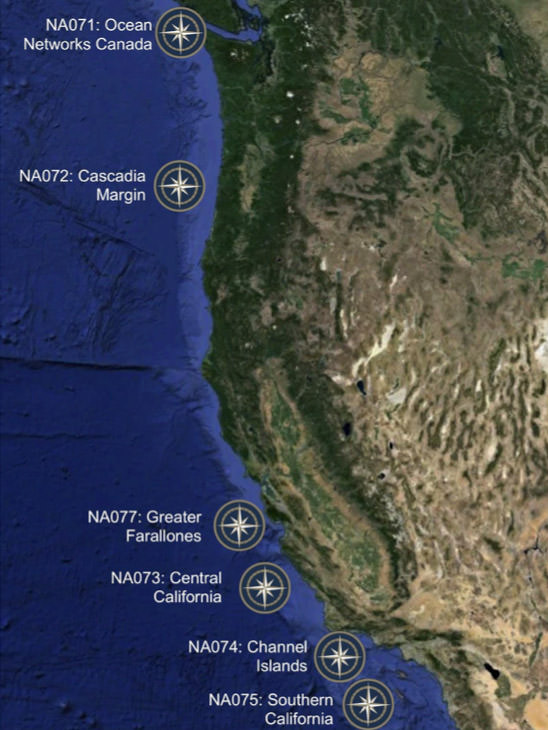 map of cruise leg locations along the west coast of the united states