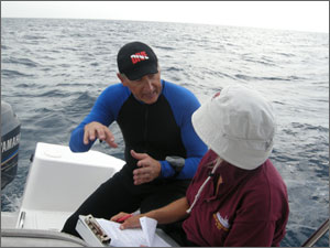 Steve Gittings and Lauri Maclaughlin going over the plan for a dive on Conch Reef.