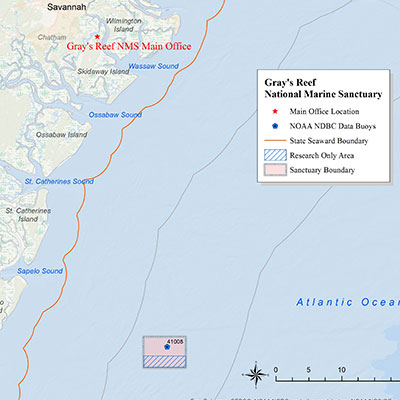Map depicting gray's reef location and office headquarters