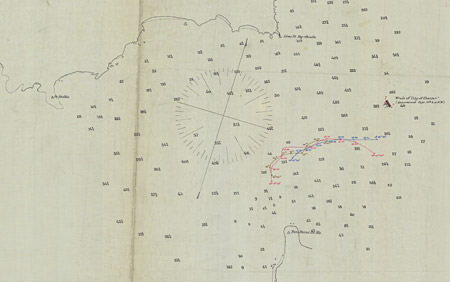Survey for shipwreck SS City of Chester, U.S. Coast & Geodetic Survey (cropped) Chart 1888