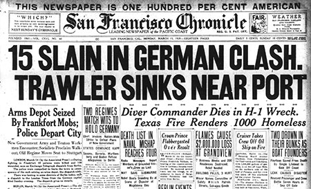 photo of front page of the san fransisco chronicle about the trawler sinking