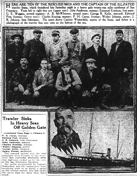 photo of front page of the san fransisco chronicle about the trawler sinking
