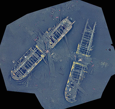 photomosaic of biplanes submerged
