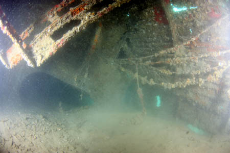 Silted interior of the fuselage in the area of the mechani's compartment