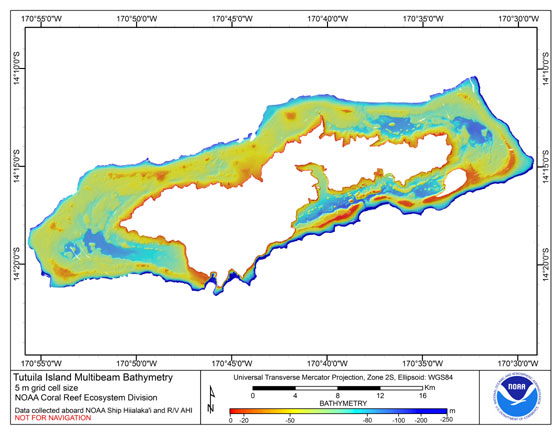 graphic showing bathymetry of Fagatele Bay